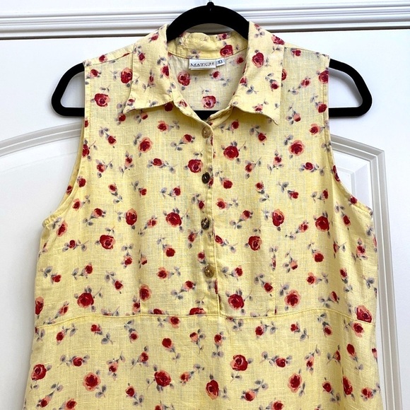 MATCH Linen sleeveless Shirt Dress Ditzy floral Womens 10 Cottage core Beach - Picture 3 of 7